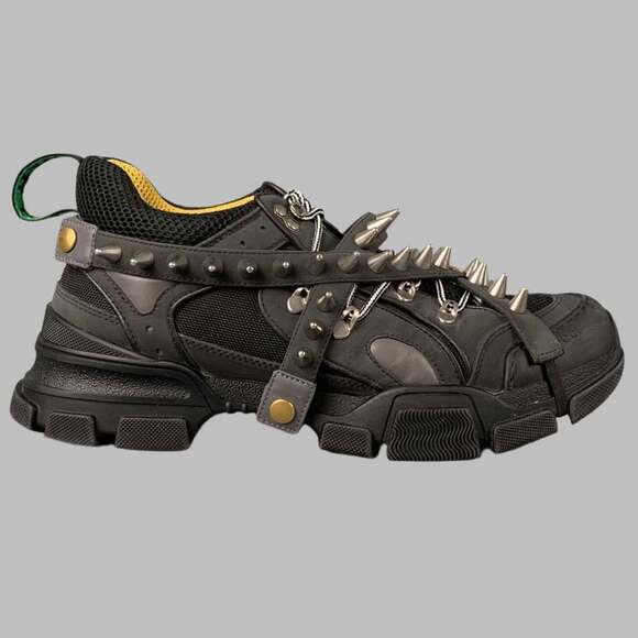 GUCCI Black Flashtrek Spikes Canvas Leather Trim Sneakers - Picture 1 of 8
